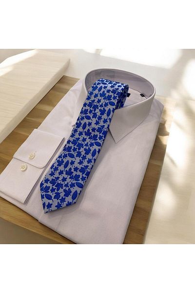 Sarar Leaf Pattern Saks Blue Tie