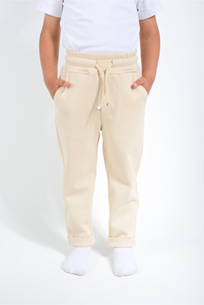 KİDSPİTİRCİK BEJ JOGGER PANTOLON LAKOS KUMAŞ YANDAN CEPLİ - BELİ LASTİKLİ - BAĞCIKLI