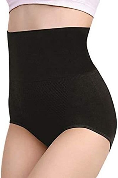 Glamroot Women's Seamless High Waist Tummy Control Panty,Free Size,Black