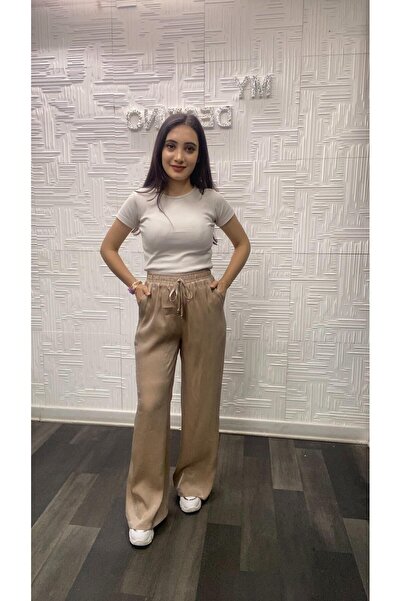 My Destino Loose Cut Glittery Elastic Waist Summer Pocket Trousers