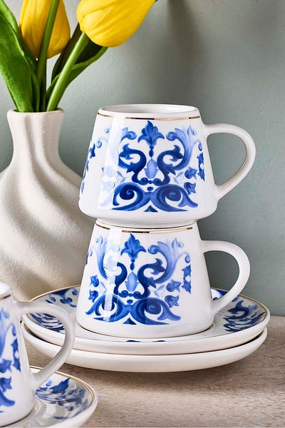 Perotti Blue Ege 6 Person Porcelain Coffee Cup Set