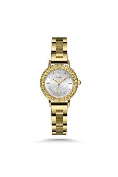 catera ساعة نسائية من الفولاذ باللون الذهبي مع ميناء أبيض