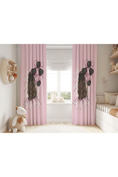 Şen Dekorasyon Balloon Tutan Girl Children's Background Curtain