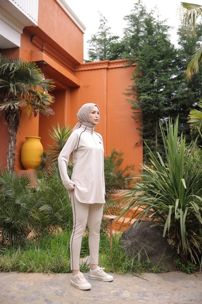 Ryzi Moda Women's Sports Hijab Tracksuit Set Zippered Double Set