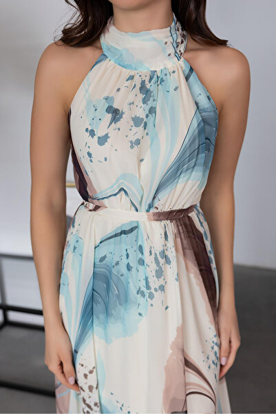 XXL BUTİK Rochie din șifon cu imprimeu fără mâneci căptușită pentru femei X-N...