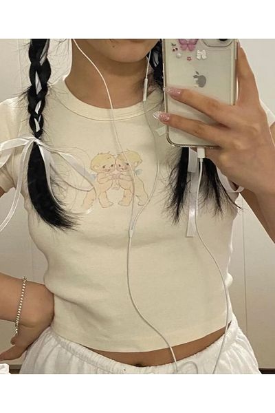 1blood Belt Length Baby Detail Printed Crop Blouse