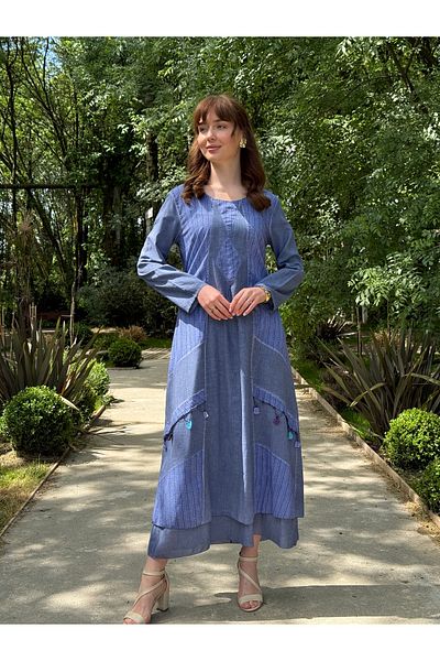 Butik Esra Kandemir Summer Cotton Washed Fabric Lined Embroidered Authentic Tessture Dress