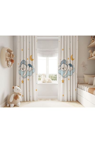 Şen Dekorasyon Bear Sleeping in the Cloud Children's Background Curtain