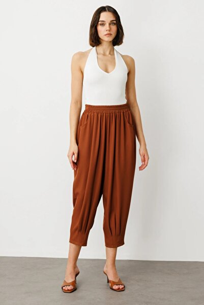 ON Παντελόνι με πλισέ μανσέτες Shalwar Mocha 54143