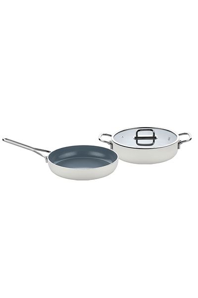 Amboss 3 Piece Nova Midi Fireproof Non-Stick Ceramic Flat Pot Pan Set 24 cm – White