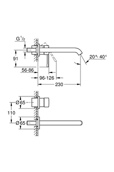 Grohe Essence Two Hole Wall Mounted Sink Mixer L-Size - 29193001