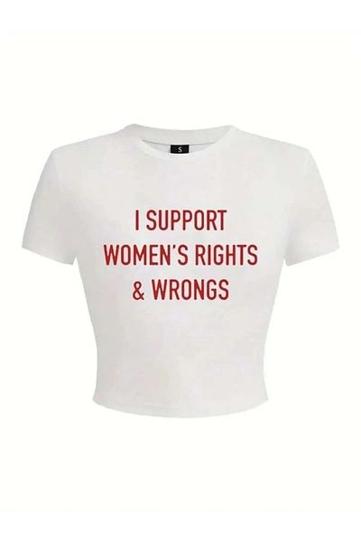 1blood Belt Length Slogan Printed Crop Blouse