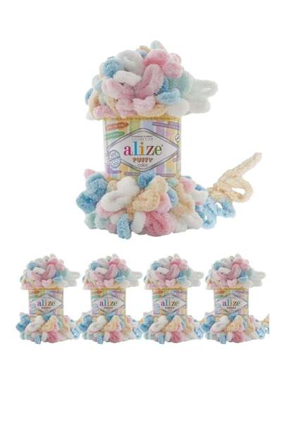 Alize Puffy 5 قطع من خيوط الصوف التركية الأصلية من نوع عليزة الملونة رقم اللو...
