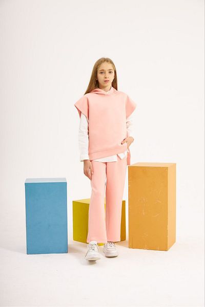 Marka Sensin Kids Girl's Design Scuba Fabric Short Sleeve Sweatshirt White Shirt Elastic Pants 3 Piece Set