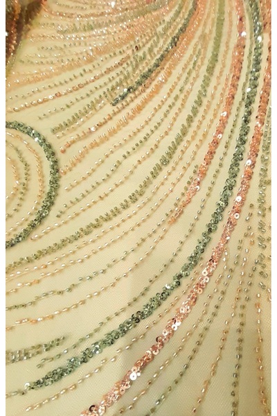 Safir Kumaş Abiyelik Girdap Desen Renkli Taş ve Pul İşlemeli 3 Metre ( Alt As...