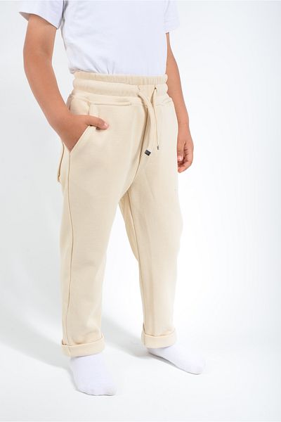 KİDSPİTİRCİK Beige Jogger Pants Lakos Fabric with Side Pockets - Elastic Waist - Lace up