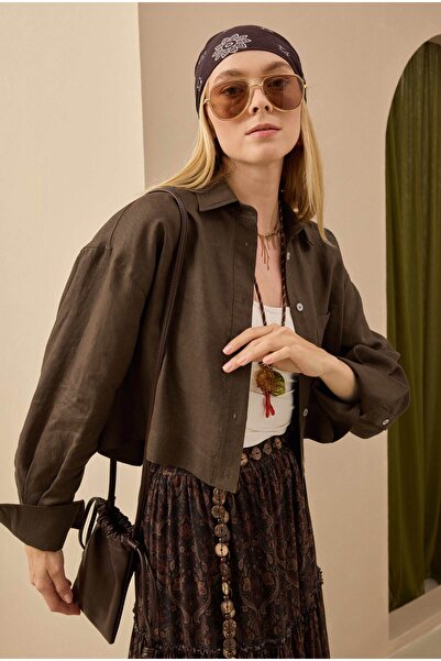 HEQA Keten Crop Gömlek Fındık