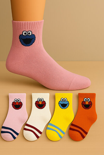 tibo 4 чифта безшевни чорапи за момичета с шарка на Бисквитено чудовище