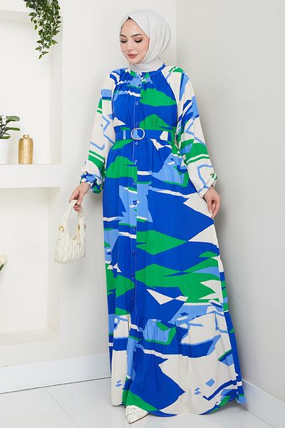 InStyle Rochie din viscoză albastră Saks cu model botanic