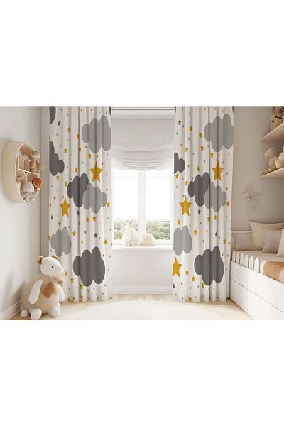 Şen Dekorasyon Clouds and Stars Children's Background Curtain