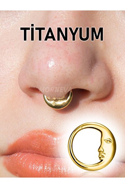 MORNEVA Titanyum Ay Yüz Septum Kilitli Halka Daith Kulak Piercingi (Sağ-Sol Kulak İçin Uygun)