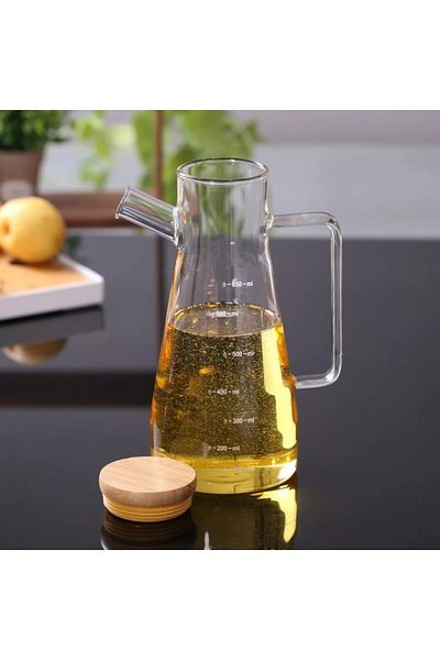 Vadi 900ml Borosilicate Glass Oil Bottle with Bamboo Lid 1 Piece Vc401