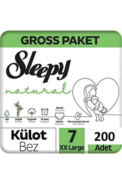 Sleepy Natural Gross Paket Külot Bez 7 Numara ( 20-30 kg ) Xxlarge 200 Adet