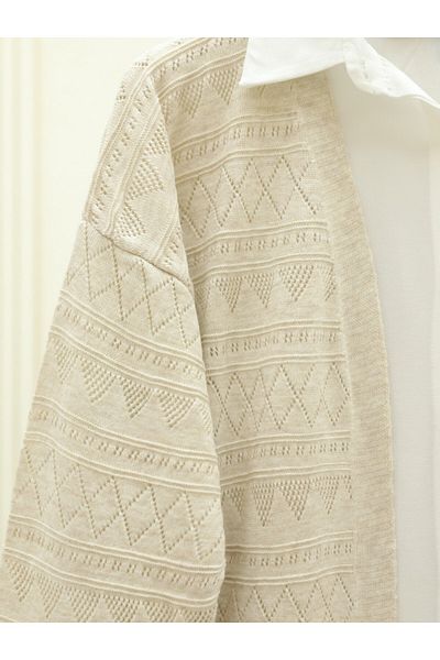 Modamorfo Mixed Patterned Openwork Knitwear Cardigan - Stone