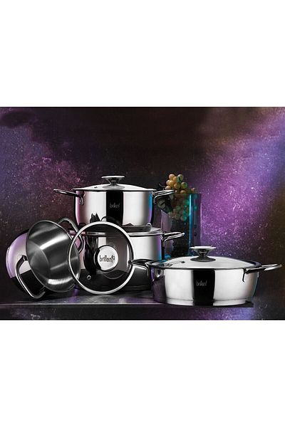 Brillant Auva Stainless Steel, 0.70mm Body Thickness 8 Pieces Inox Handle Steel Cookware Set-Tn-588
