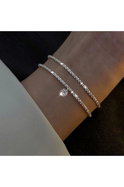 GlassySKY Shimmering Elegant 2-Piece Bracelet Set Light Luxury Sparkling Gift