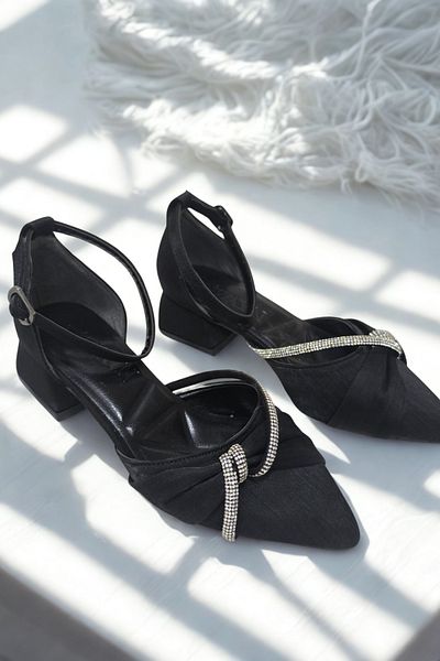 Weynes Women's Black Daily Stone 4 cm Classic Heeled Shoes
