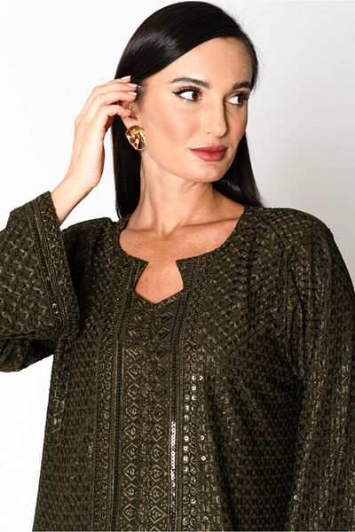 IKKXA Embroidery Sparkling Jalabiya