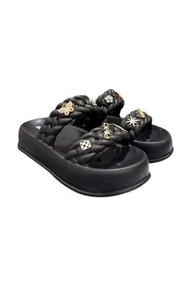 AkınalBella Daily Double Striped Slippers with Accessories