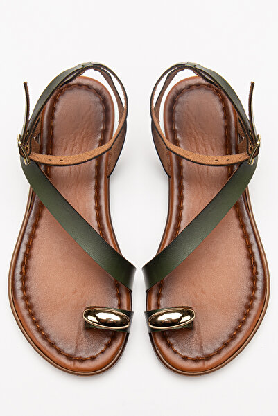 DENORA Khaki zelená matná kůže s jedním prstem na pásku detail denních sandálů
