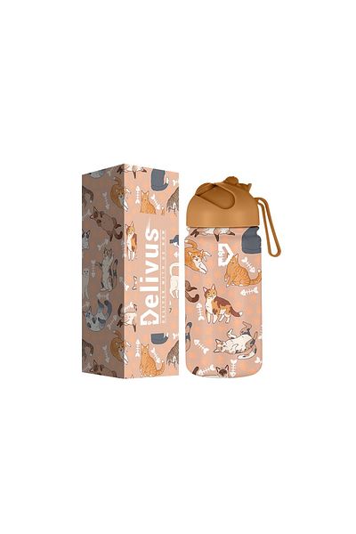 Delivus Kids Water Bottle BPA Free Straws, Cleaning Set Double Wall Stainless Steel Bottles Insulation Flask