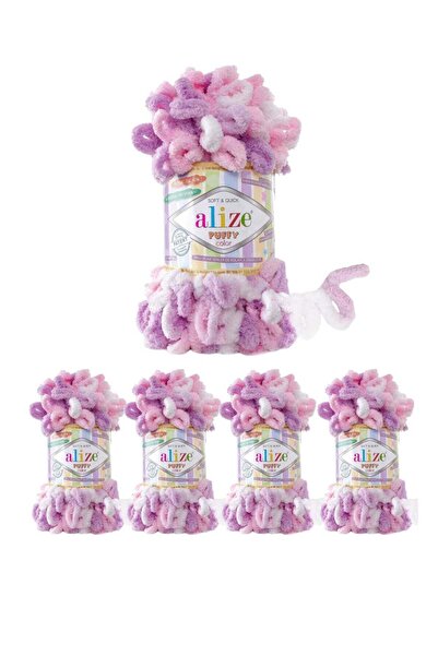 Alize Puffy 5 قطع من خيوط الصوف التركية الأصلية من نوع عليزة الملونة رقم اللو...