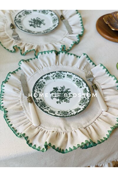 HOME OF BLOSSOM 2 قطعة ~ كريم كاكي أخضر مفصل من الكتان الخام/ سوبلا