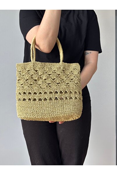 MSM Kadın Hasır Çanta, Örme Çanta, Hediye Çanta, Kağıt İpten Çanta, Omuz Çantası,Örgü Çapraz Çanta