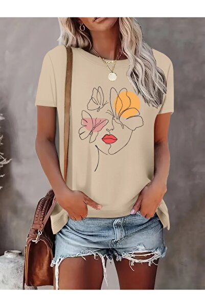 WOODROFFE Γυναικείο μπλουζάκι με στάμπα με φιγούρες και πεταλούδες Oversize C...