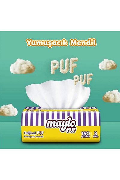 Levent Kılıç Ticaret 4 Pack Maylo Puff Wipes 150 Pieces (150 Pieces*4)