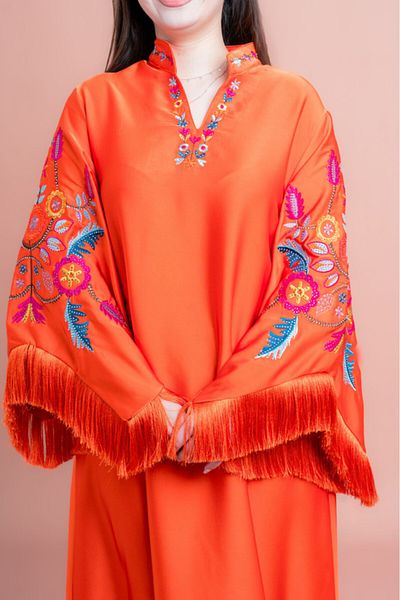 IKKXA Shimmer Detail Sleeves Embroidered Jalabiya