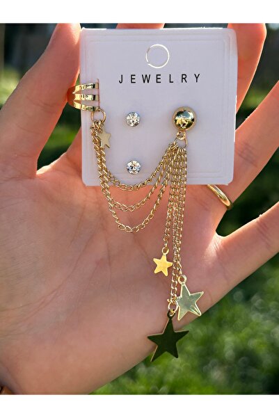 MRK Sallantılı Yıldızlı Küpe ve Kıkırdak Küpe