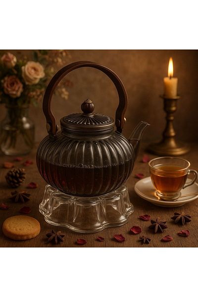 morponi Borosilicate Glass Smoked Teapot with Acacia Handle 1000 ml Artemis