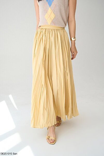 Distimi Women's Yellow Pleated Long Skirt