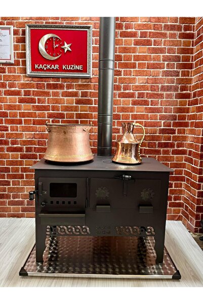 KAÇKAR KUZİNE SOBA ANZER İÇİ DÖKÜM CAMLI KÖMÜR KUZİNESİ YATAY