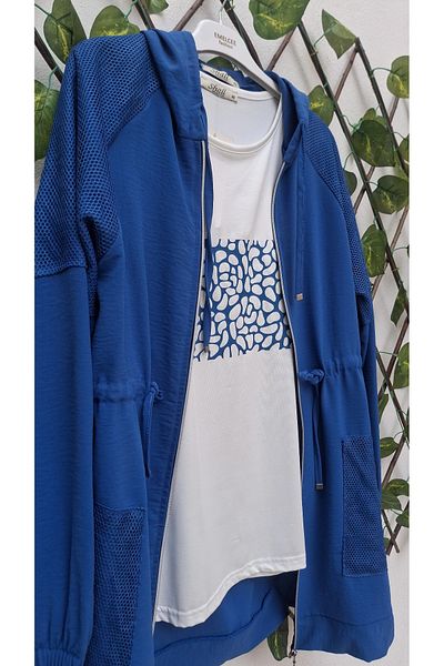 MODA The Most Beautiful Tone of Blue Compatible with the Hijab 2-Pack Hooded Mesh Detail Lace-Up Ayrobin Jacket