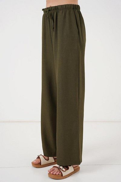 Aymood Wide Leg Linen Trousers 6735 - Khaki