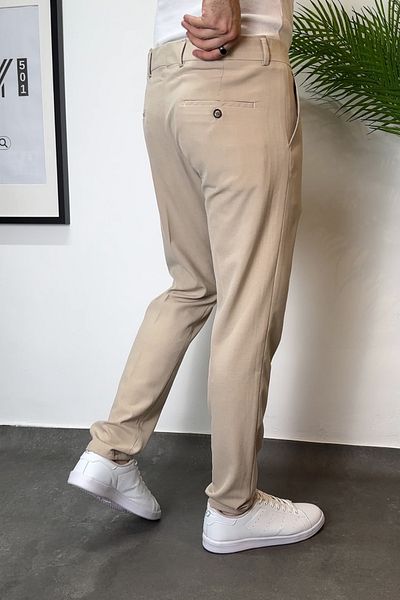 ROY501 Men's Slim Fit Trousers with Belt Detail Men's Fabric Trousers