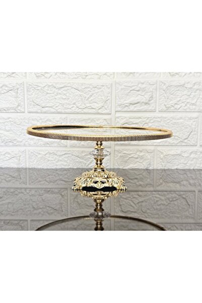 atabey home Glass Round Large Serving Plate 25 cm - Presentation Cast Gold Frame and Cast Foot