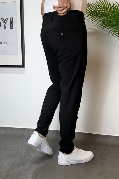 ROY501 Men's Slim Fit Trousers with Belt Detail Men's Fabric Trousers